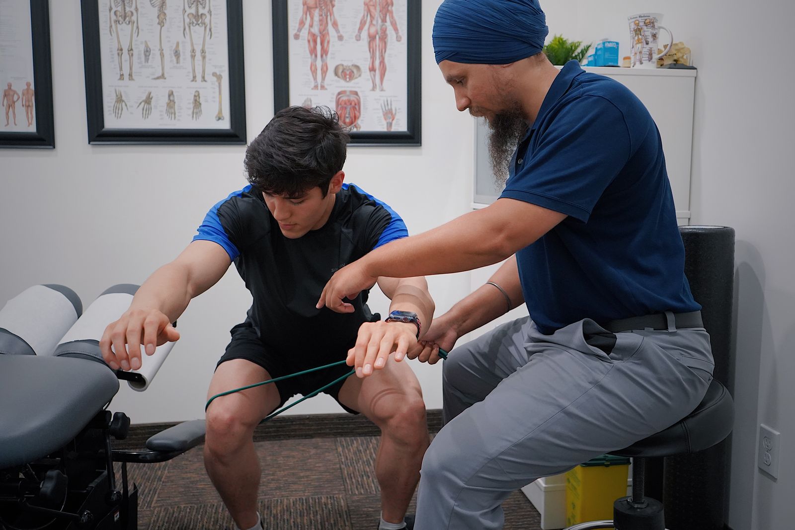 Physiotherapy assessment on a treatment table